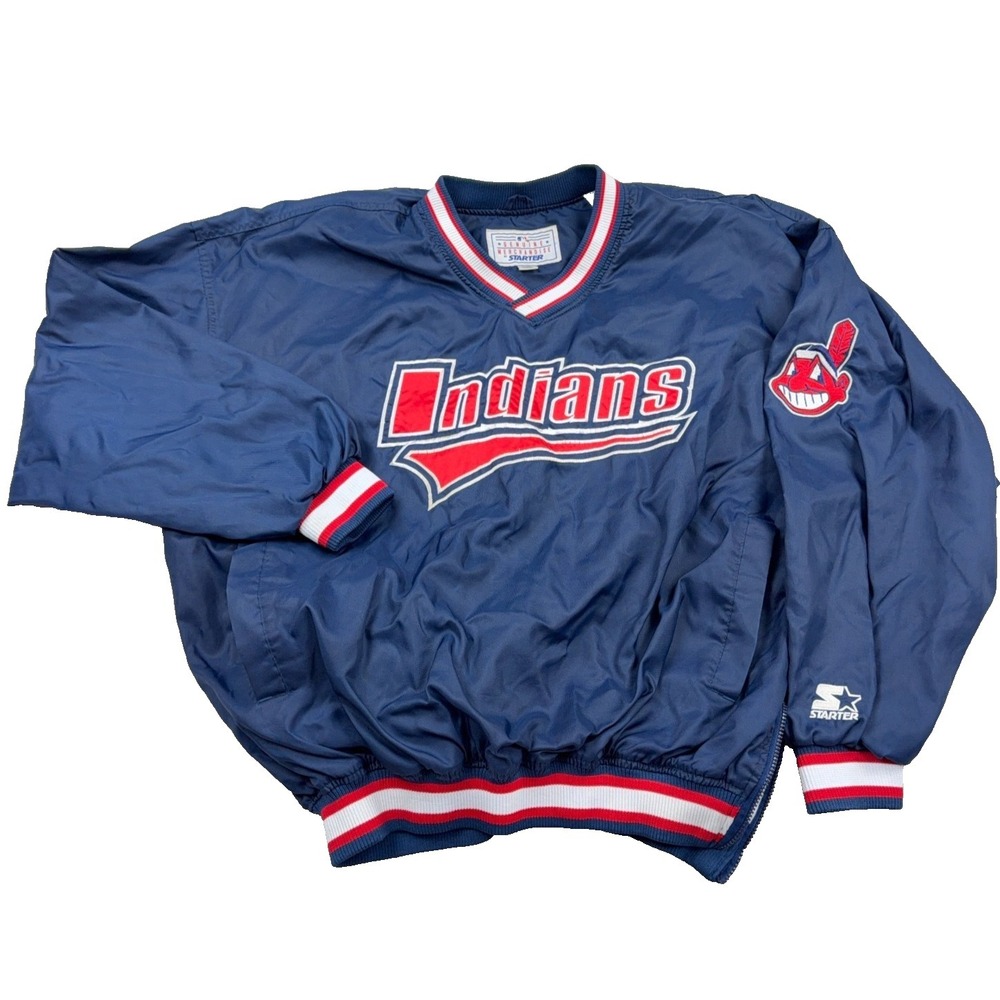Vintage Cleveland Indians Jacket Men XXL 2XL Starter 90s Pullover Windbreaker
